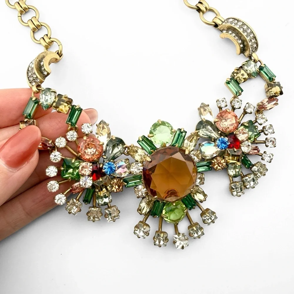 Rare J. Crew Gold and Multicolor Floral Necklace